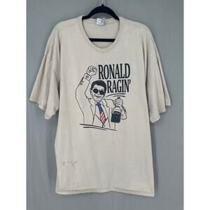 Funny Shirt Mens 3XL Beige Ronald Regan President Party America Graphic Tee